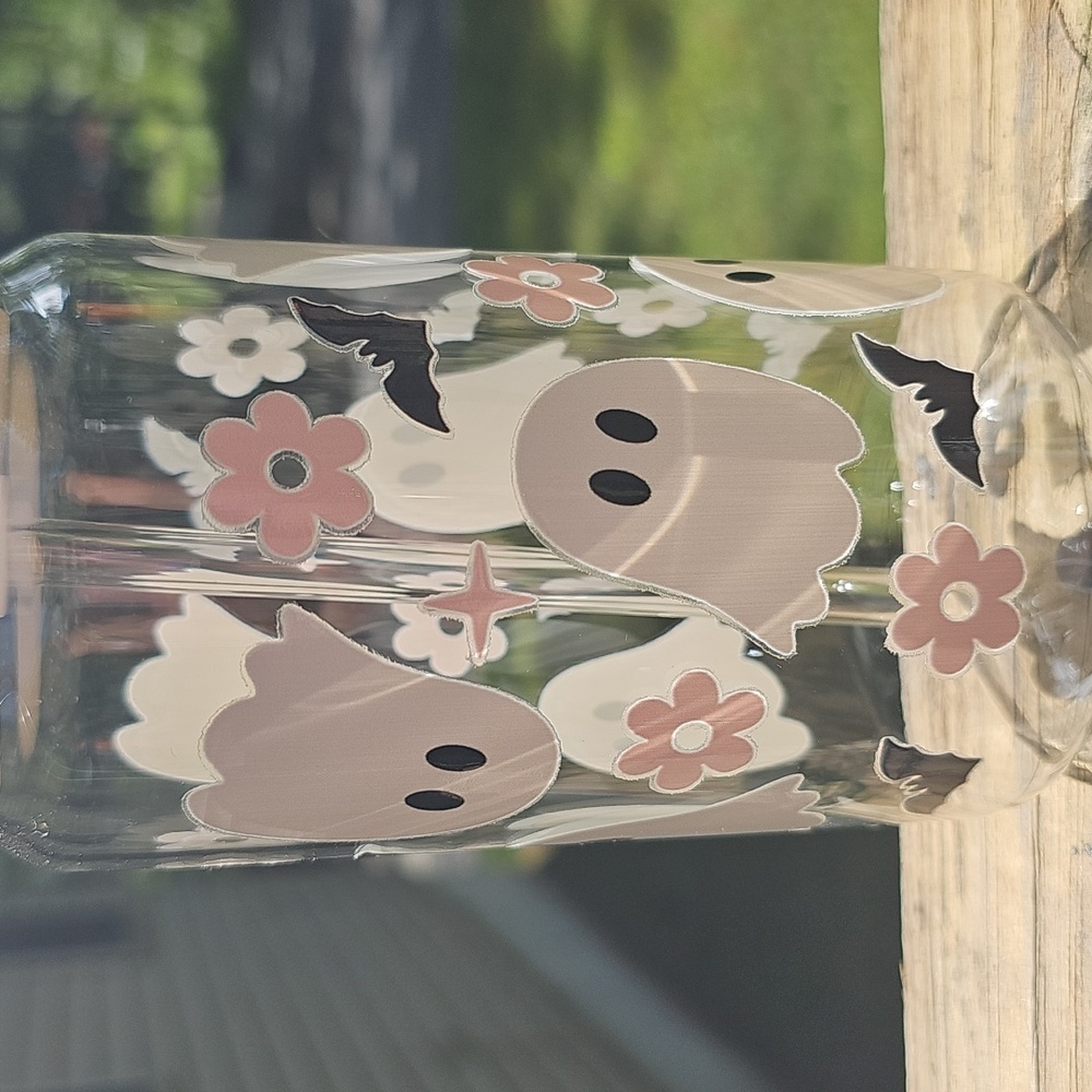 Ghost and Flower Glass Tumbler with Straw - Picture 4 of 4